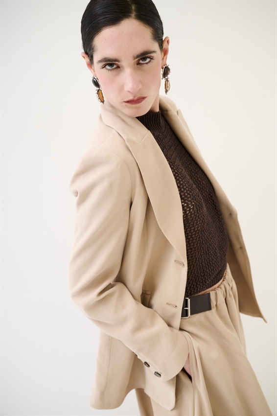 GIACCA AVVITATA A 2 BOTTONI CON PATTINE CAMMELLO