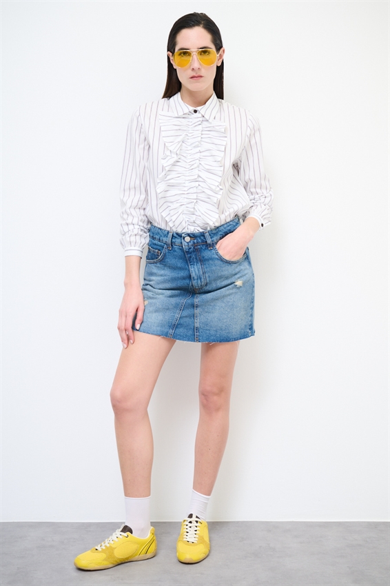 MINIGONNA IN DENIM CON FONDO A TAGLIO VIVO