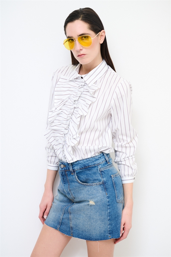 MINIGONNA IN DENIM CON FONDO A TAGLIO VIVO