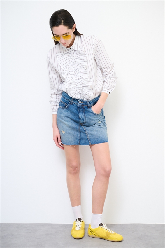 MINIGONNA IN DENIM CON FONDO A TAGLIO VIVO BLU MEDIO