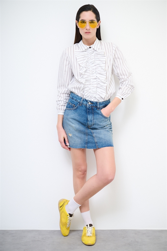 MINIGONNA IN DENIM CON FONDO A TAGLIO VIVO BLU MEDIO