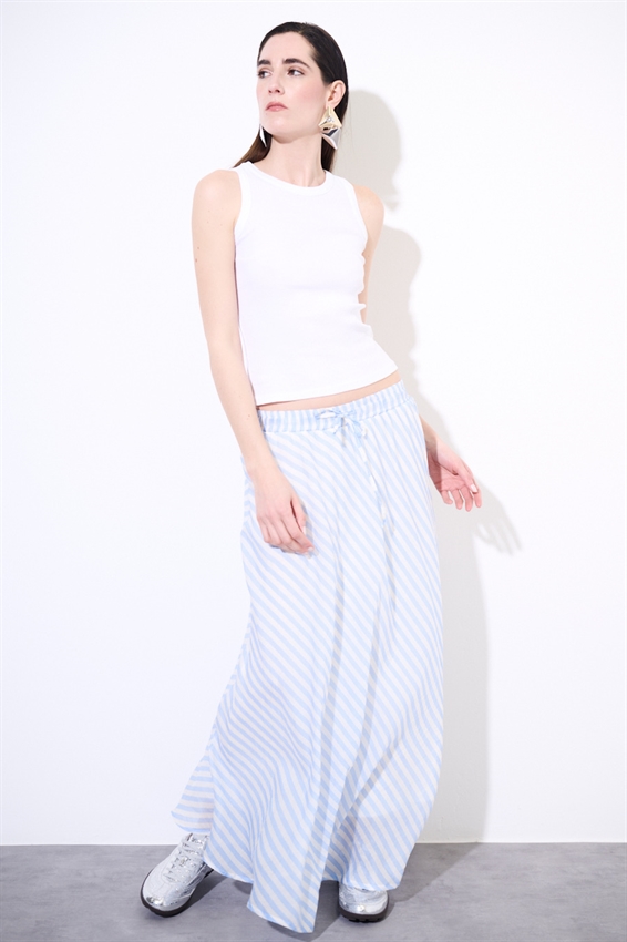 GONNA A SBIECO A RIGHE PANNA/CELESTE