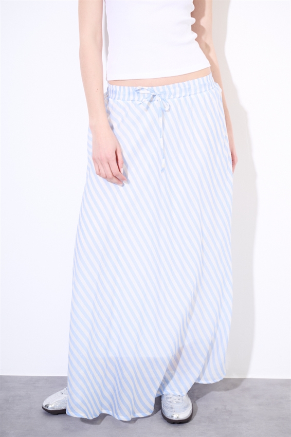 GONNA A SBIECO A RIGHE PANNA/CELESTE