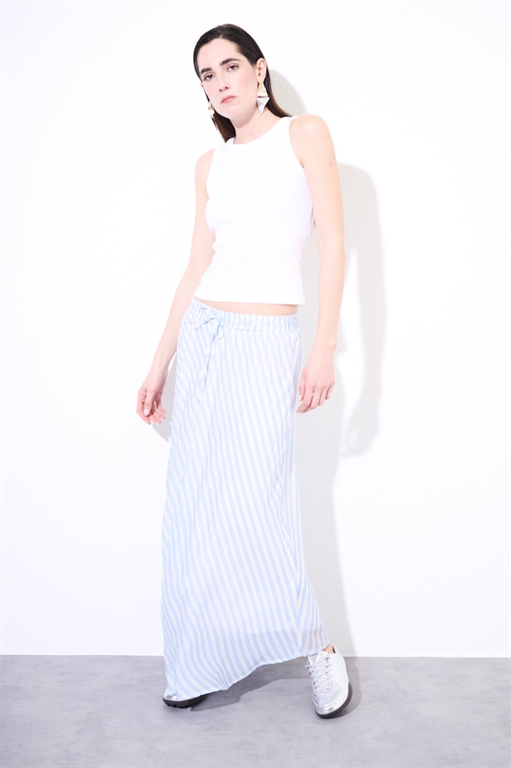 GONNA A SBIECO A RIGHE PANNA/CELESTE