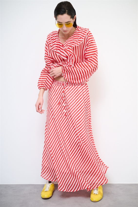 GONNA A SBIECO A RIGHE ROSSO/PANNA