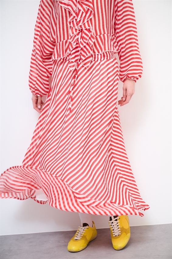 GONNA A SBIECO A RIGHE ROSSO/PANNA