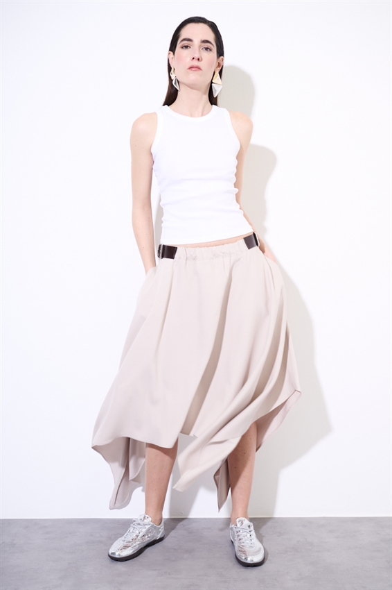 GONNA MIDI CON PUNTE E FIBBIE BEIGE