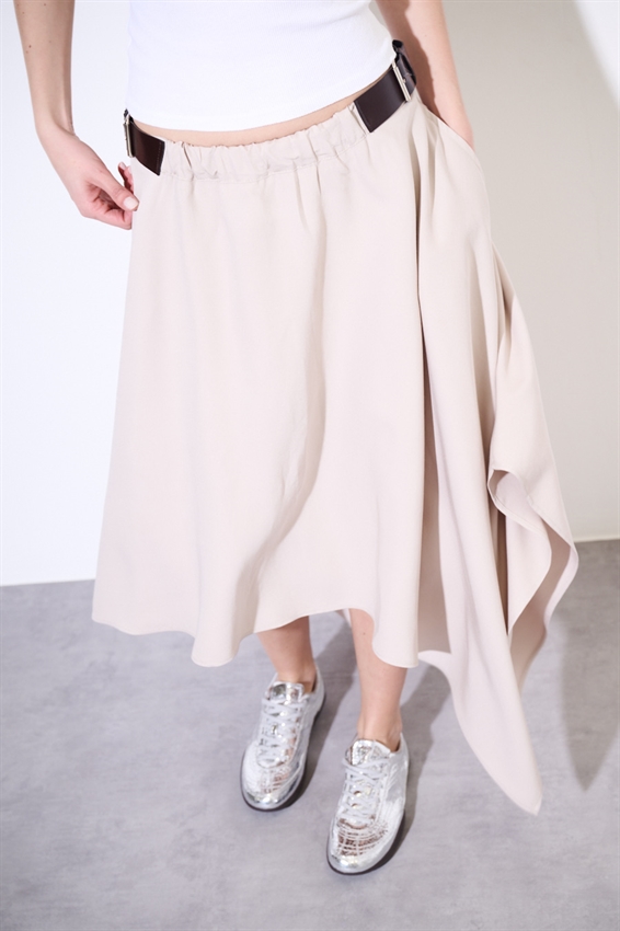 GONNA MIDI CON PUNTE E FIBBIE BEIGE