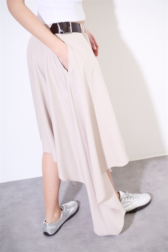 GONNA MIDI CON PUNTE E FIBBIE BEIGE