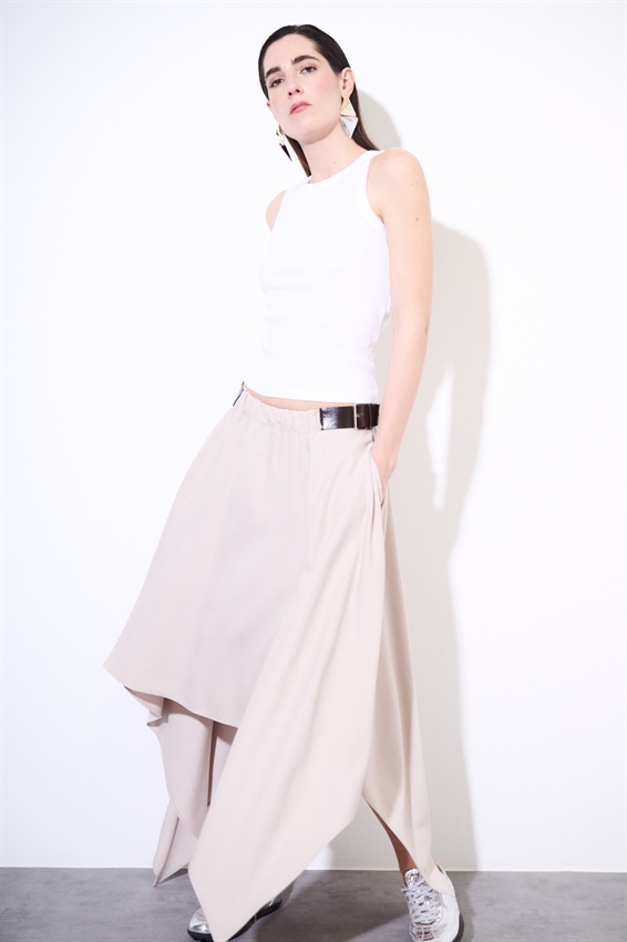 GONNA MIDI CON PUNTE E FIBBIE BEIGE