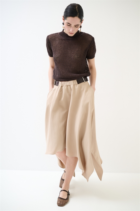 GONNA MIDI CON PUNTE E FIBBIE CAMMELLO