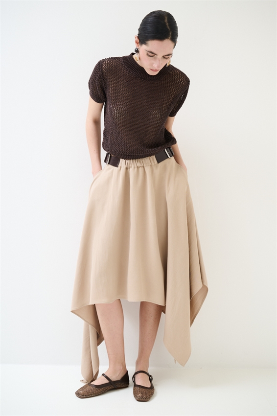 GONNA MIDI CON PUNTE E FIBBIE CAMMELLO