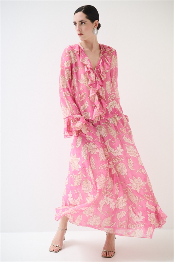 GONNA LUNGA SVASATA STAMPATA ROSA