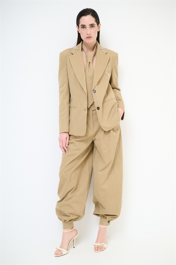 PANTALONE IN COTONE CON RIPRESA SUL FONDO