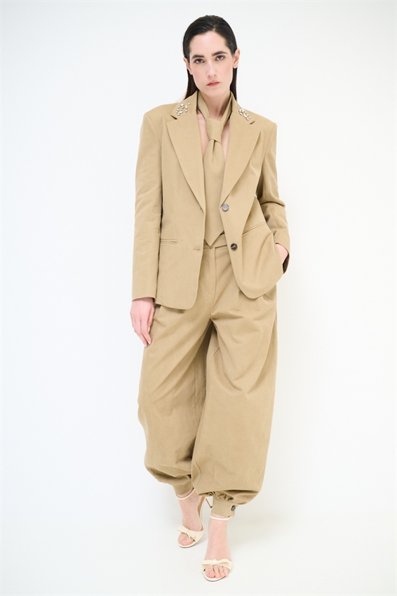 PANTALONE IN COTONE CON RIPRESA SUL FONDO CAMMELLO