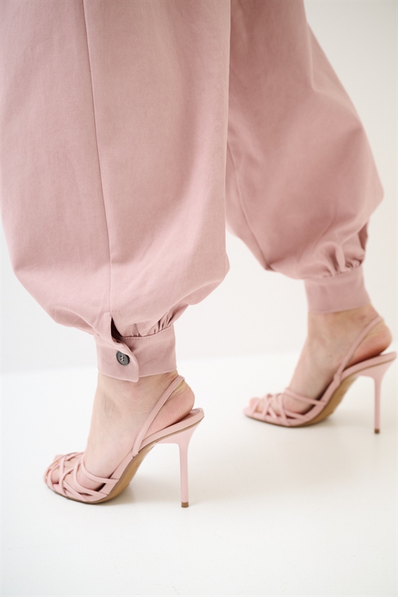 PANTALONE IN COTONE CON RIPRESA SUL FONDO ROSA