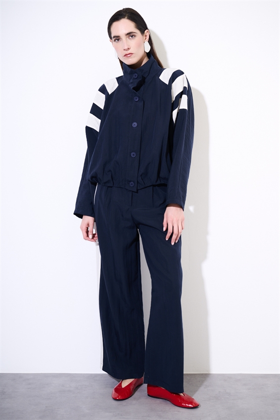 PANTALONE CON BANDA A CONTRASTO BLU/BURRO