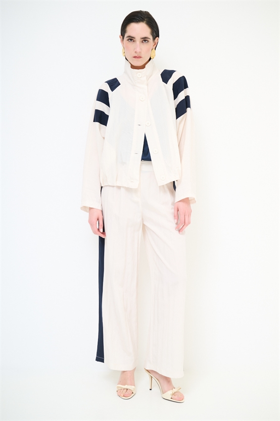 PANTALONE CON BANDA A CONTRASTO BURRO/BLU