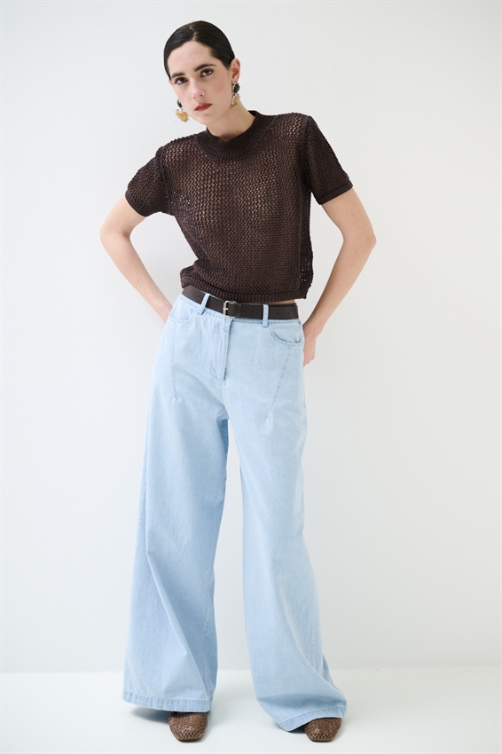 PANTAPALAZZO CON PINCES E CINTURA BLU CHIARO