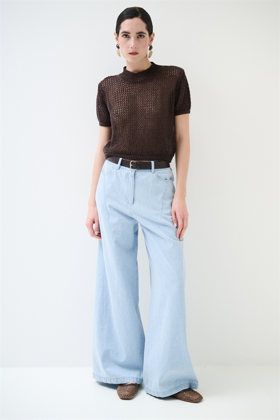 PANTAPALAZZO CON PINCES E CINTURA BLU CHIARO