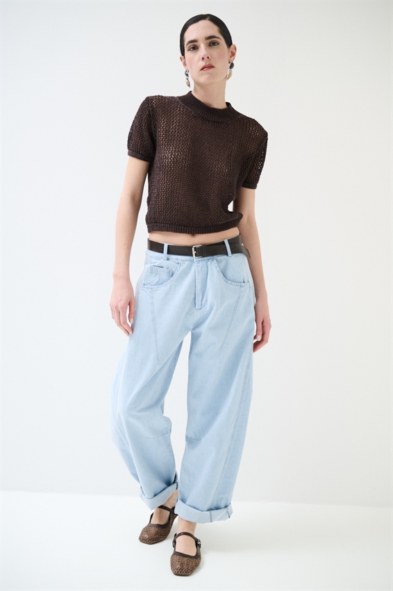 PANTA BALLOON CON PINCES E CINTURA BLU CHIARO