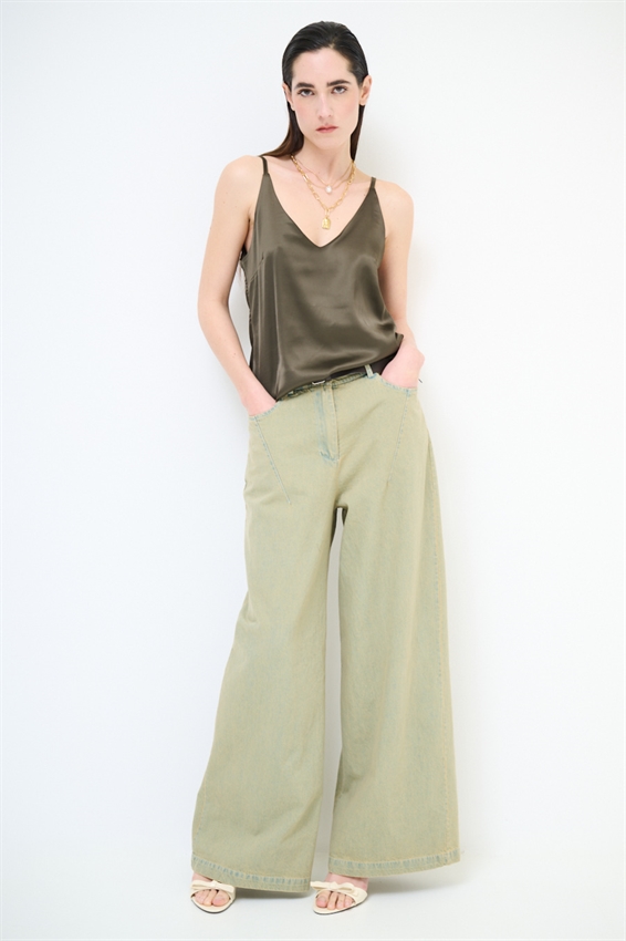 PANTA PALAZZO CON PINCES E CINTURA