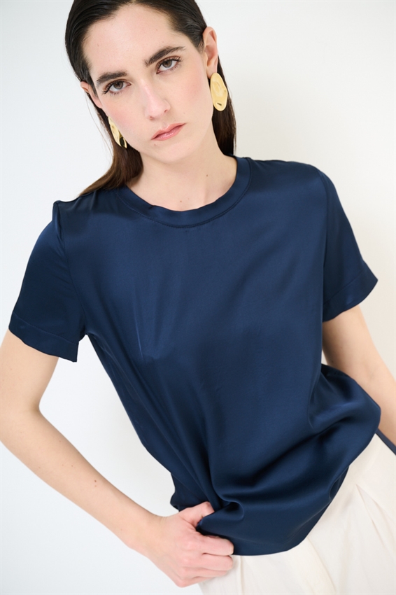 T-SHIRT IN RASO VISCOSA PARICOLLO BLU