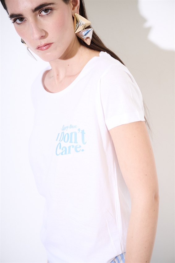 T-SHIRT BASIC CON STAMPA I DONT CARE BIANCO