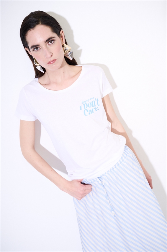 T-SHIRT BASIC CON STAMPA I DONT CARE BIANCO