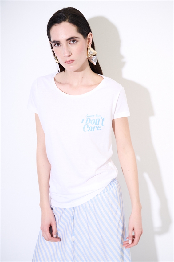 T-SHIRT BASIC CON STAMPA I DONT CARE BIANCO