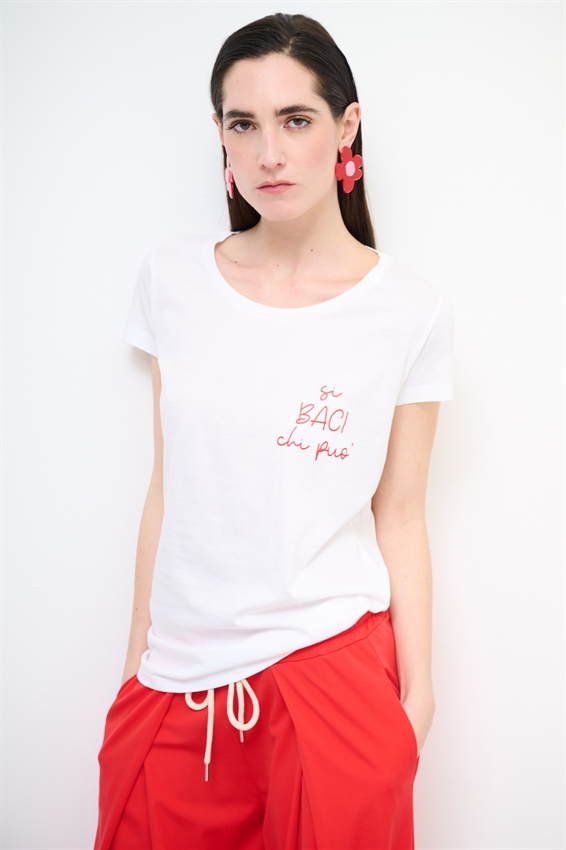 T-SHIRT BASIC CON STAMPA BACI BIANCO