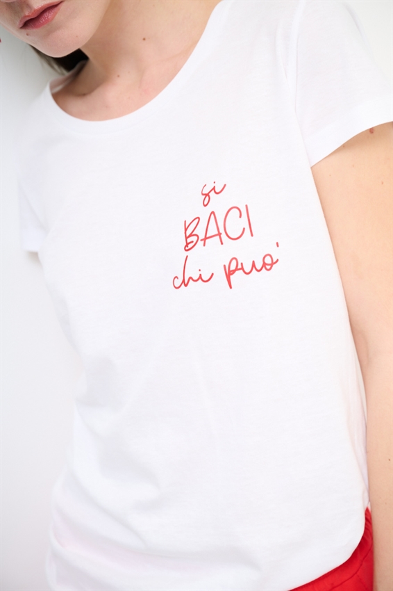 T-SHIRT BASIC CON STAMPA BACI BIANCO
