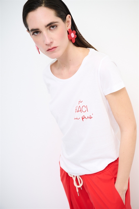T-SHIRT BASIC CON STAMPA BACI BIANCO