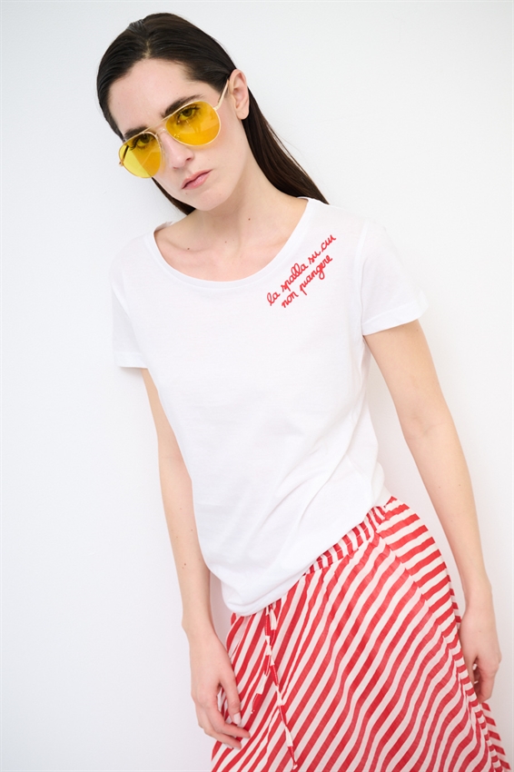 T-SHIRT BASIC CON STAMPA SPALLA BIANCO