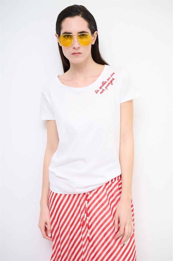 T-SHIRT BASIC CON STAMPA SPALLA BIANCO