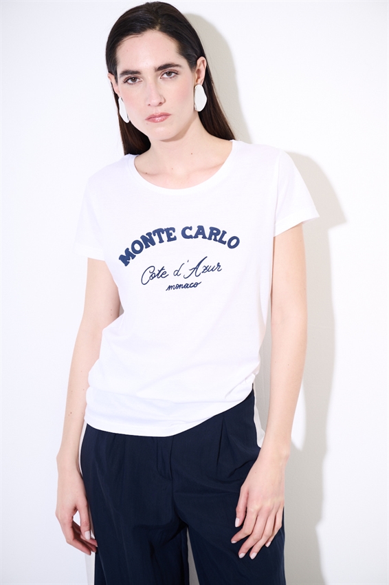 T-SHIRT BASIC CON STAMPA MONTECARLO BIANCO