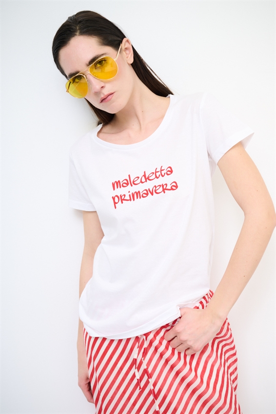 T-SHIRT BASIC CON STAMPA MALEDETTA PRIMAVERA BIANCO