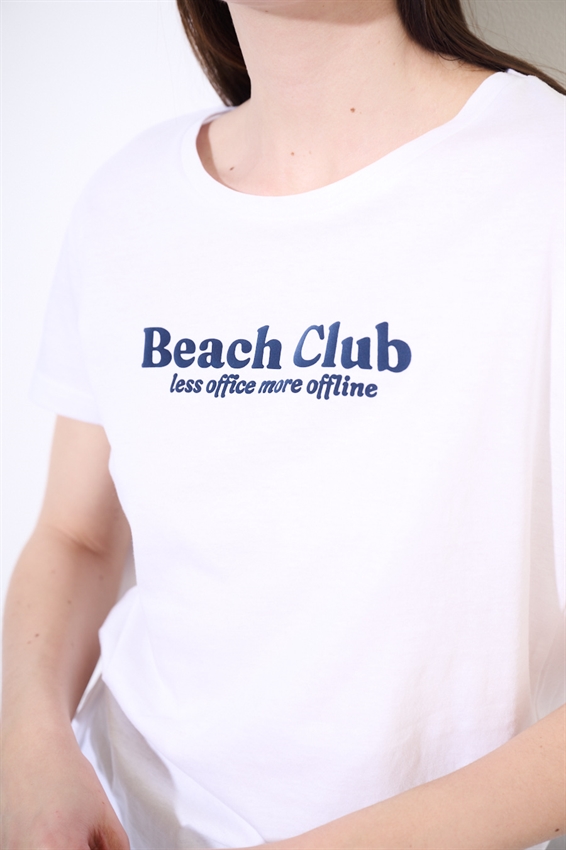 T-SHIRT BASIC CON STAMPA BEACH CLUB BIANCO