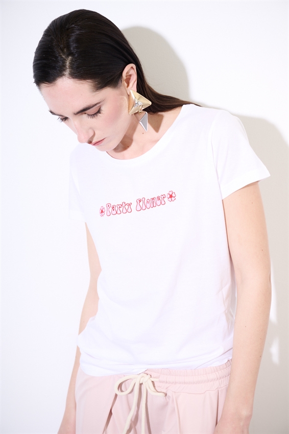 T-SHIRT BASIC CON STAMPA PARTY FLOWER BIANCO