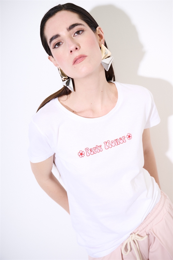 T-SHIRT BASIC CON STAMPA PARTY FLOWER BIANCO