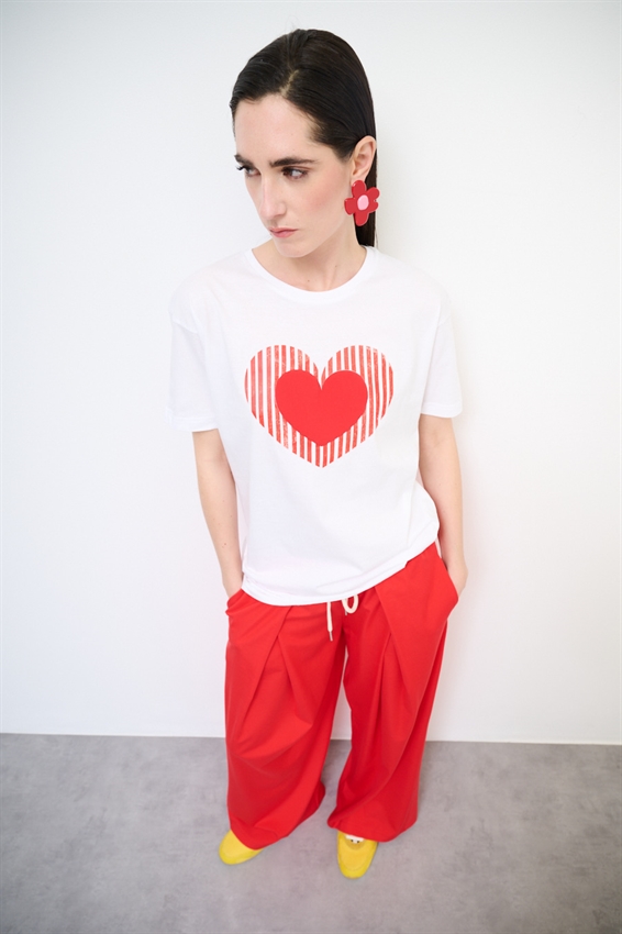 T-SHIRT OVER CON STAMPA CUORE BIANCO