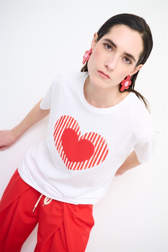T-SHIRT OVER CON STAMPA CUORE BIANCO
