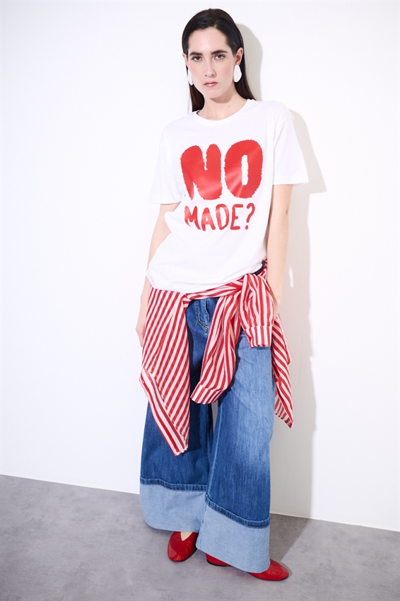 T-SHIRT OVER CON STAMPA NO MADE BIANCO