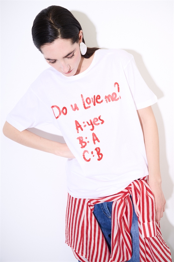 T-SHIRT OVER CON STAMPA DO YOU LOVE ME BIANCO