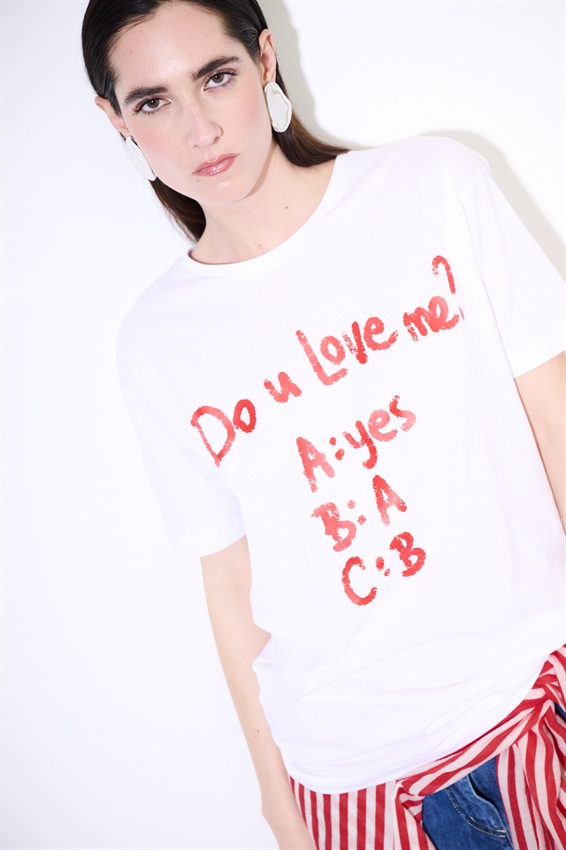 T-SHIRT OVER CON STAMPA DO YOU LOVE ME BIANCO