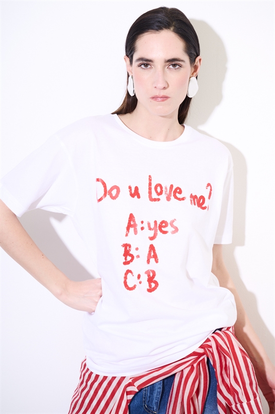 T-SHIRT OVER CON STAMPA DO YOU LOVE ME BIANCO