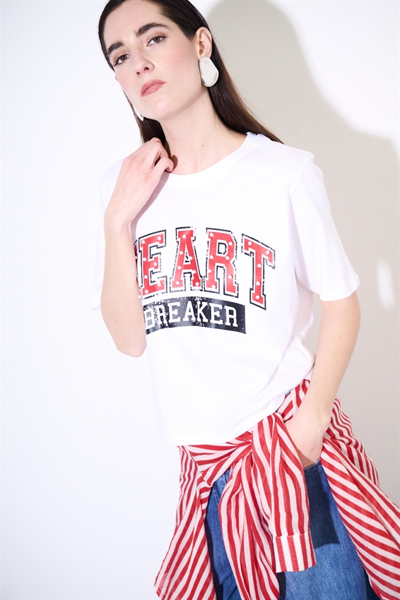 T-SHIRT CROP CON STAMPA HEART + PERLE