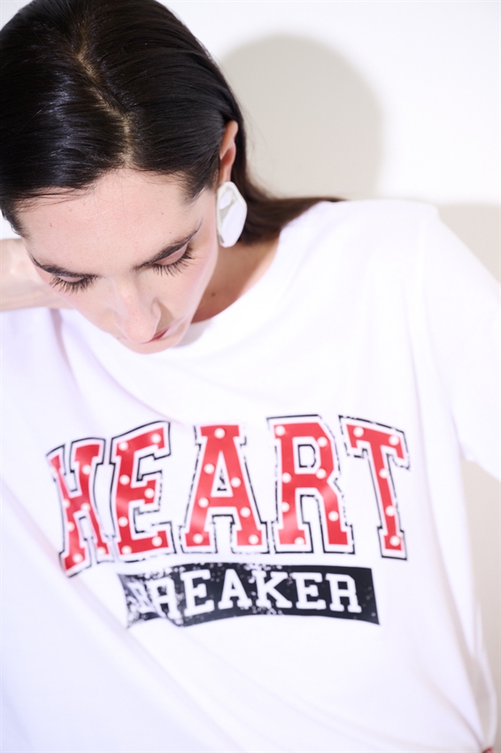 T-SHIRT CROP CON STAMPA HEART + PERLE