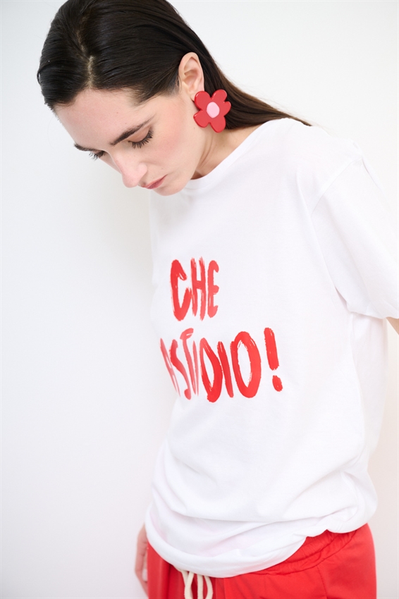 T-SHIRT OVER CON STAMPA CHE FASTIDIO ROSSO