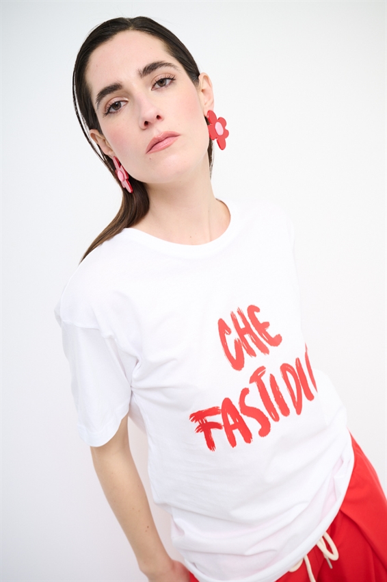 T-SHIRT OVER CON STAMPA CHE FASTIDIO ROSSO